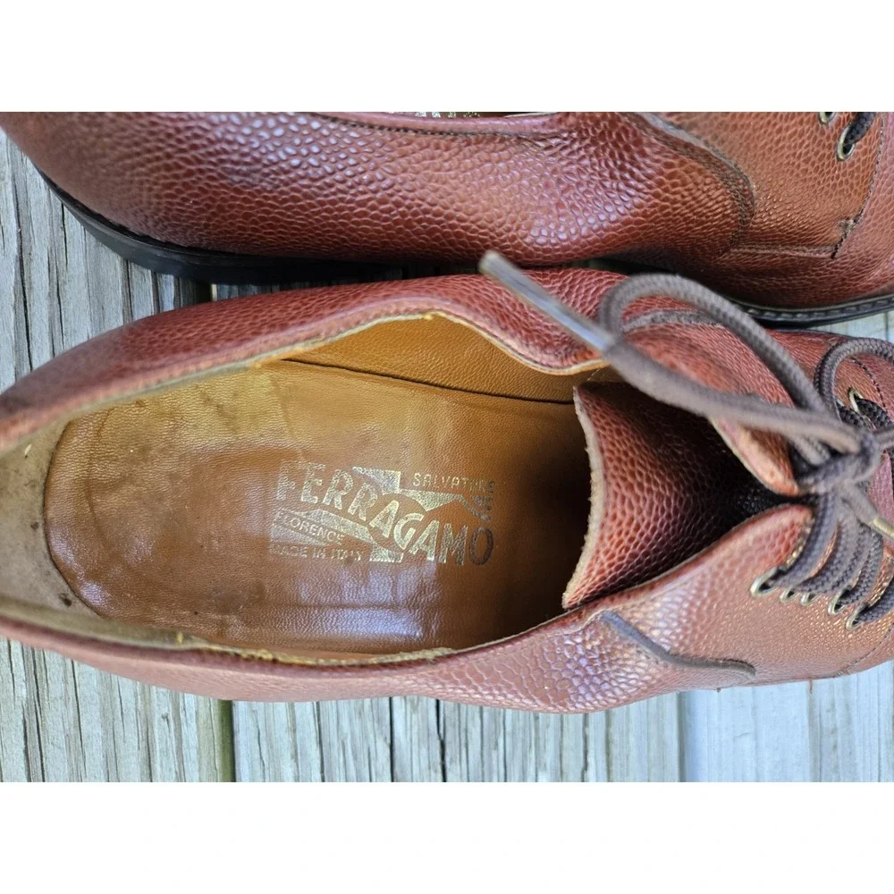 SALVATORE FERRAGAMO Dress Shoes Blucher Derby Brown Leather Men's 10.5 EE